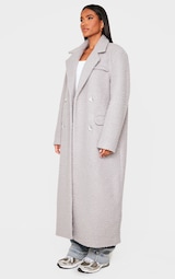 Light Grey Boucle Double Breasted Structured Maxi Coat