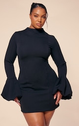 PLT Label Plus Black High Neck Puff Sleeve Bodycon Dress