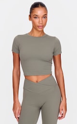 Olive Sculpt Short Sleeve Crop Gym Top