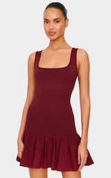 Burgundy Bandage Dropped Waist Mini Dress