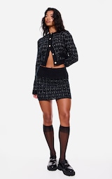 Monochrome Contrast Boucle Knit Mini Skirt