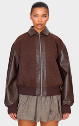 Brown Faux Leather Contrast Jacket