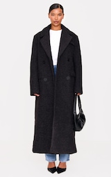 Black Wool Look Double Breasted Structured Maxi Coat