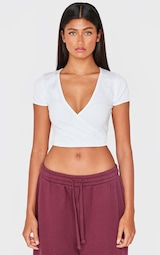 White Contour Pointelle Cross Over Detail Crop Top