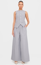 Grey Woven Tailored Wide Leg Pleated Trousers