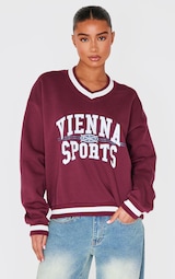 Burgundy Vienna Sports V Neck Sweatshirt