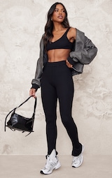 Black Knitted Split Hem Flare Trousers