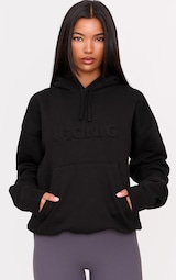 Black Iconic Embossed Oversized Hoodie