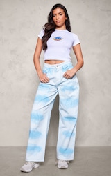 Blue Tie Dye Denim Wide Leg Jeans