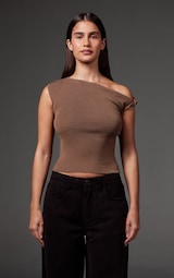 Mocha Fine Knit Twist Neck Vest Top