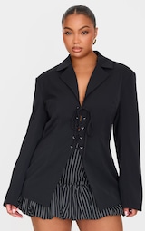 Plus Black Lace Up Tie Front Blazer