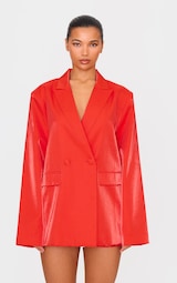 Red Satin Look Oversized Boxy Blazer