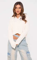 Cream Bobble Knit Collar Detail Top