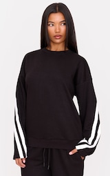 Black Contrast Striped Oversized Sweatshirt