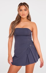 Charcoal Woven Bandeau Seam Detail Asymmetric Hem Top