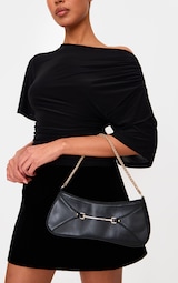 Black Pu Buckle Chain Strap Shoulder Bag