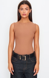 Mocha Soft Touch Boatneck Sleeveless Top