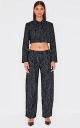 Black Premium Pinstripe Wide Leg Trousers