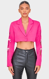 Fuchsia Rhinestone Bow Detail Cropped Blazer