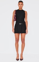 Black Corduroy Belted Shift Dress