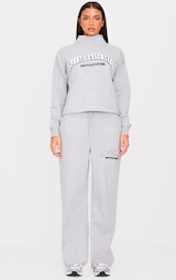 PRETTYLITTLETHING Grey Marl Borg Sports Essentials Wide Leg Joggers