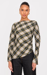 Green Check Asymmetric Long Top