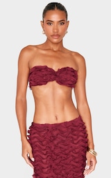 Burgundy Chiffon Ruffle Bandeau Top