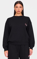 Black Embroidered Cherry Oversized Sweatshirt