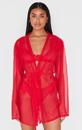 Red Mesh Tie Robe