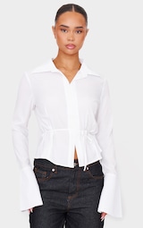 White Hook And Eye Flare Sleeve Shirt