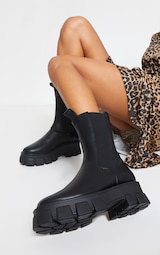 Black Extreme Chunky Sole Calf High Chelsea Boots