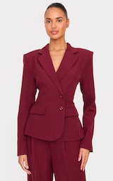 Burgundy Tailored Woven Cinched Waist Blazer