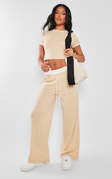 Stone Contrast Wide Leg Trousers