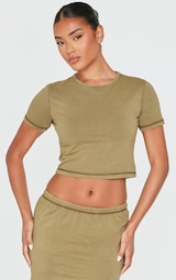 Olive Cotton Washed Crop Top