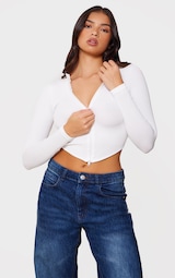 White Contour Rib Double Zip Top