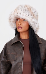 Brown Leopard Faux Fur Bucket Hat