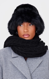  Black Faux Fur Fluffy Trim Bucket Hat