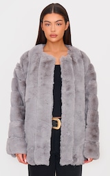  Grey Faux Fur Bubble Vertical Coat