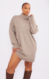 Plus Stone Knitted Slouchy Jumper Dress