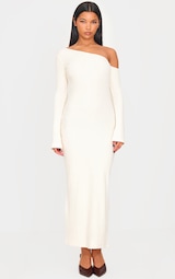 Cream Heavy Brushed Asymmetric Ruched Maxi Dress