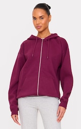 Plum Oversized Zip Up Plain Front Hoodie