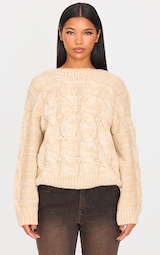 Oatmeal Marl Knit Chunky Cable Jumper