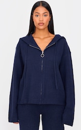 Tall Navy Knit Zip Up Hoodie