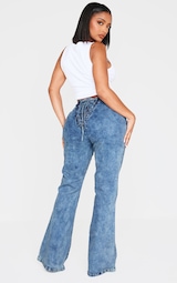 Shape Light Blue Wash Denim Lace Up Back Flare Jeans