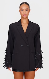 Black Bow Sleeve Detail Oversized Blazer