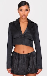 Black Glitter Tailored Cropped Blazer