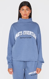 PRETTYLITTLETHING Dusty Blue Borg Sports Essentials High Neck Sweatshirt