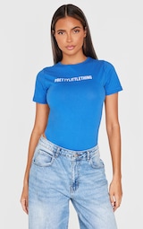 PRETTYLITTLETHING Blue Logo Short Sleeved Bodysuit