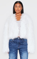  Cream Faux Fur Cropped Coat