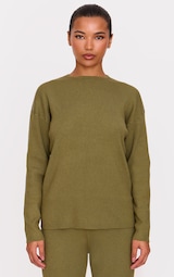 Khaki Light Rib Knit Oversized Top